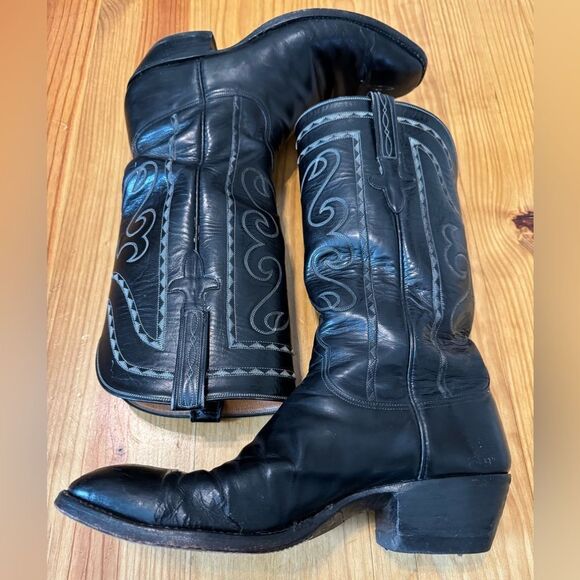Vintage Lucchese San Antonio Embroidered Boots Black L1138 Men’s Size 10B - Picture 14 of 16
